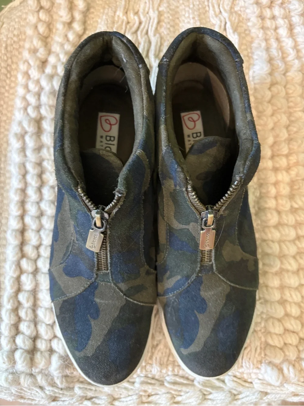 Blondo Olive and Navy Camouflage Wedge Sneaker